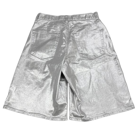 Gap Women's 11.5" Mid Rise Metallic Longline Denim Shorts In Silver Size 25 - Picture 6 of 6